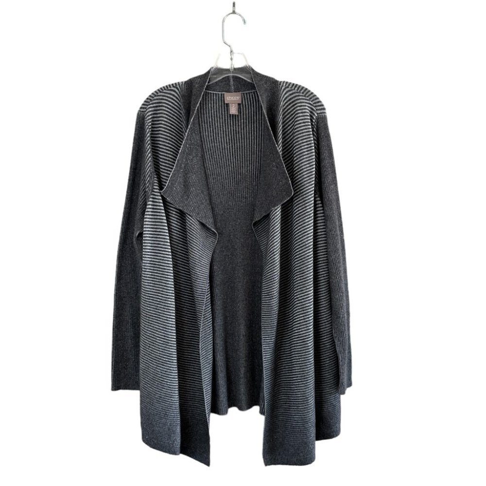 Chico's Gray Ribbed Open Cotton Blend Cardigan - NEW